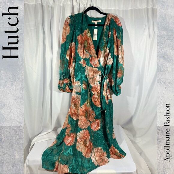 HUTCH FOR ANTHROPOLOGIE LINDIE WRAP MAXI DRESS LARGE PETITE FLORAL GREEN COMBO - Picture 7 of 9